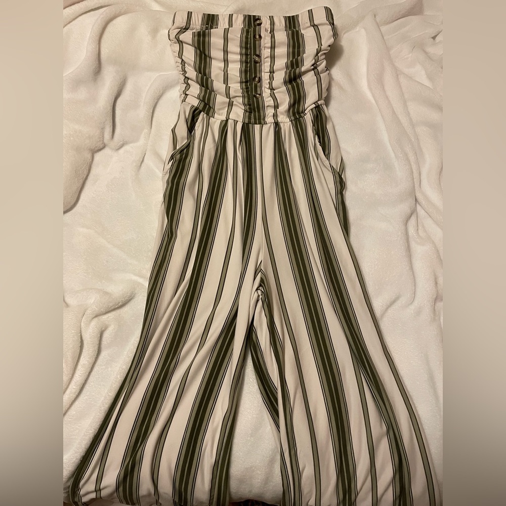 J for Justify green and white stripped jumper